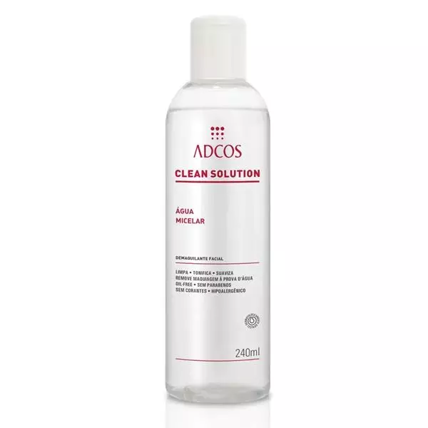 Clean Solution Água Micelar - Demaquilante Facial - 240ml - Adcos Clean Solution Água Micelar - Demaquilante Facial - 240ml - Adcos